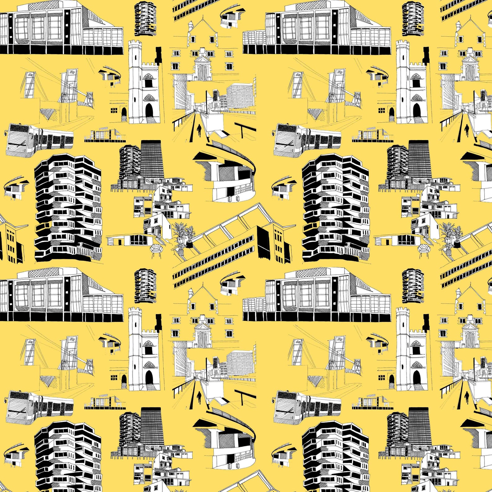 New Croydon Fabric yellow by the Metre Architecture Etsy