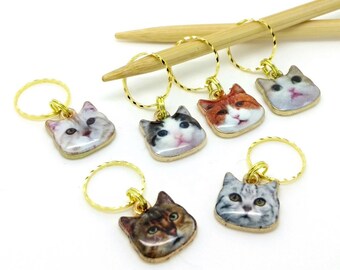 Cat Heads Knitting/Crochet Stitch Markers with Matching Tin