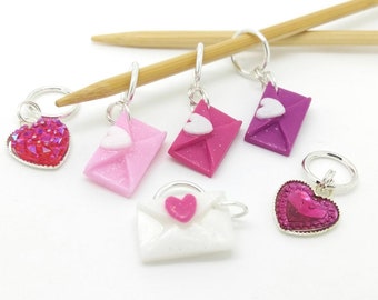 Love Letters - Valentines Knitting/Crochet Stitch Markers with Matching Tin