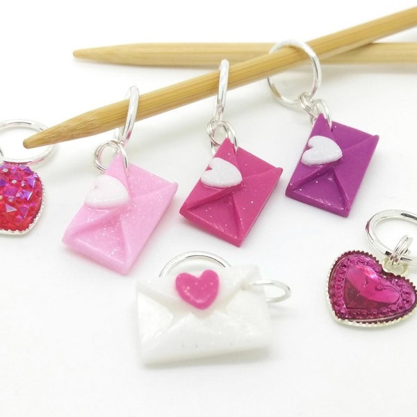 Love Letters - Valentines Knitting/Crochet Stitch Markers with Matching Tin