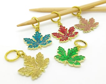 Maple Leaves - Knitting / Crochet Stitch Markers with Matching Tin