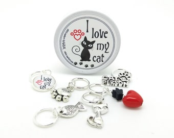 I love my Cat Knitting / Crochet Stitch Markers with Matching Tin