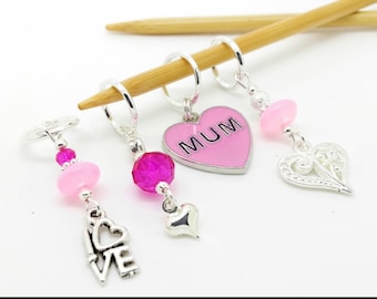 I love Mum - Knitting / Crochet Stitch Markers with Matching Tin