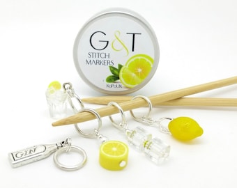 Gin & Tonic - Lemon or Lime - Knitting / Crochet Stitch Markers with Matching Tin