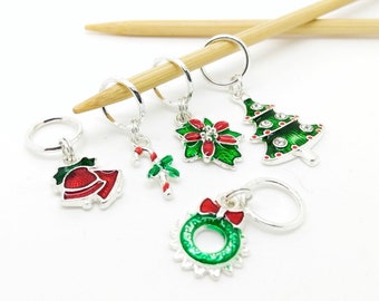 Silver Christmas - Knitting / Crochet Stitch Markers with Matching Tin