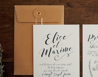 Echantillon Faire-part Mariage Papier Artisanal Collection Monogramme 