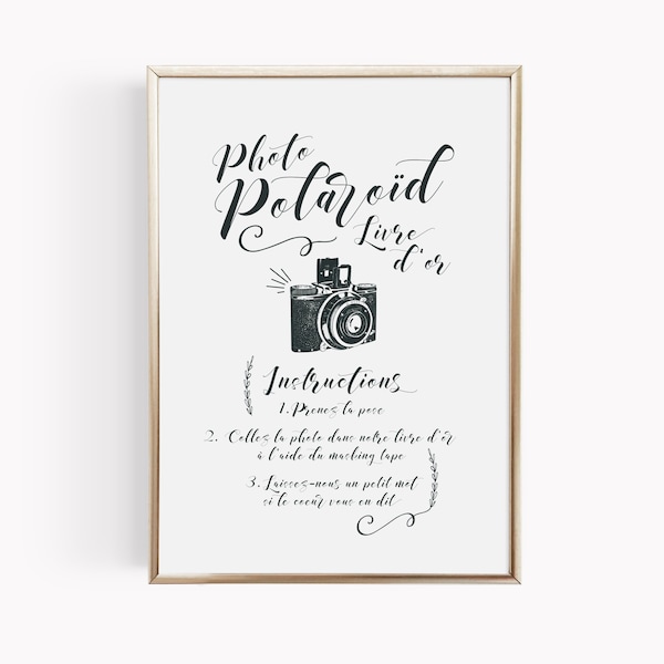 Affiche mariage Polaroïd personnalisable, modèle Kinfolk