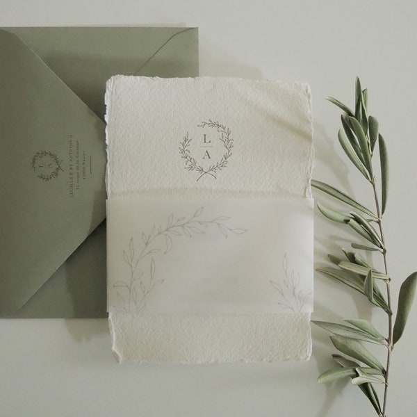 Echantillon faire-part mariage papier artisanal - Collection Monogramme