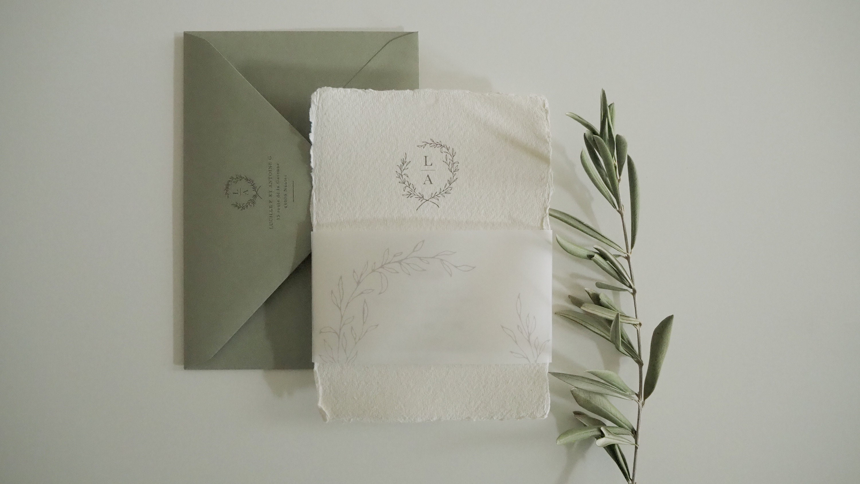 Faire-part de mariage sur papier coton recyclé fait main avec 4 bords  frangés – Imprimerie ICB