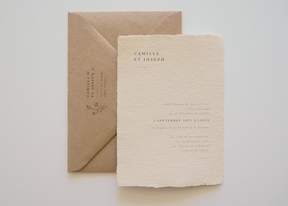 Faire-part mariage papier artisanal Collection Intemporelle -  France