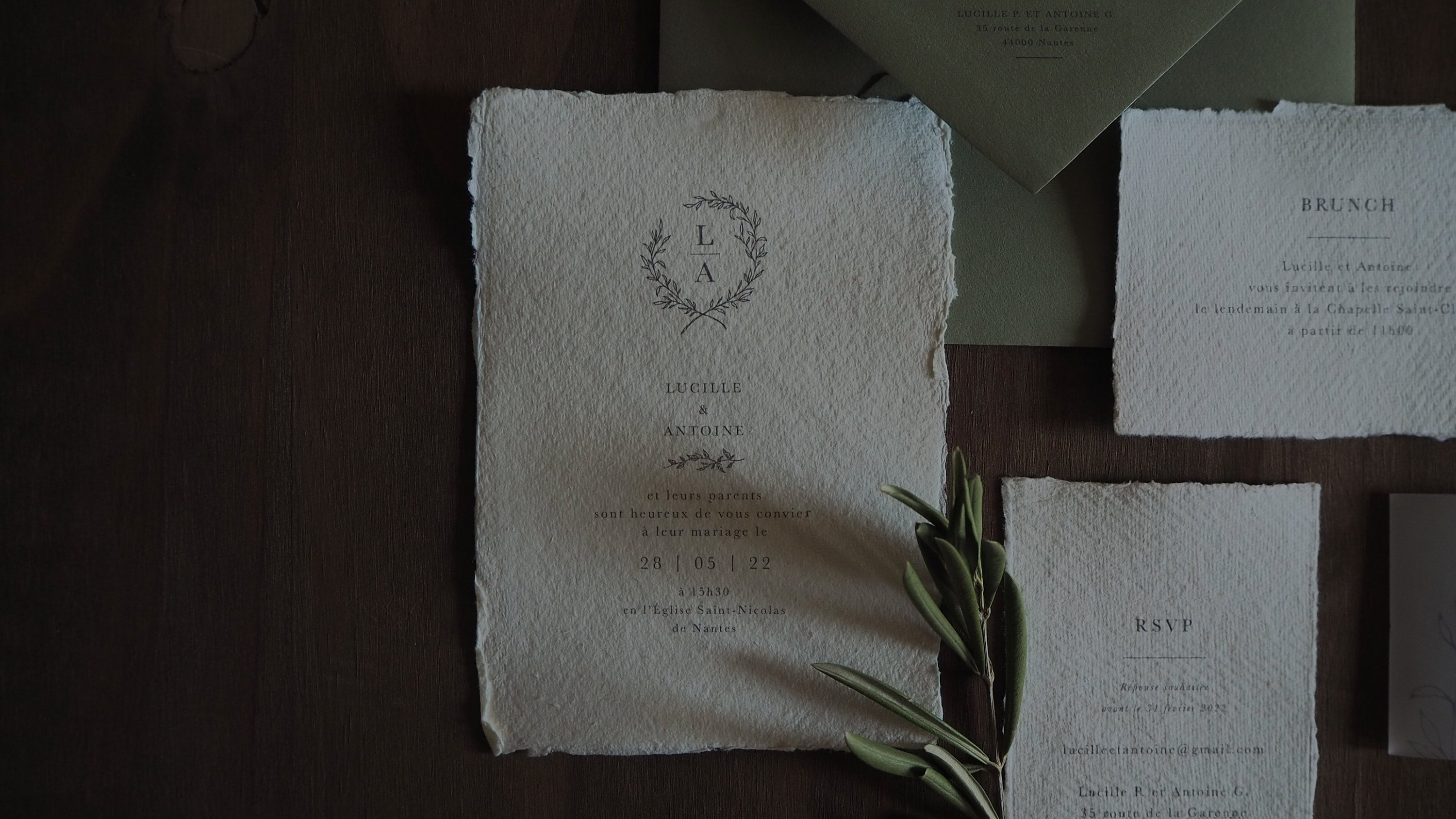 Echantillon Faire-part Mariage Papier Artisanal Collection Monogramme 