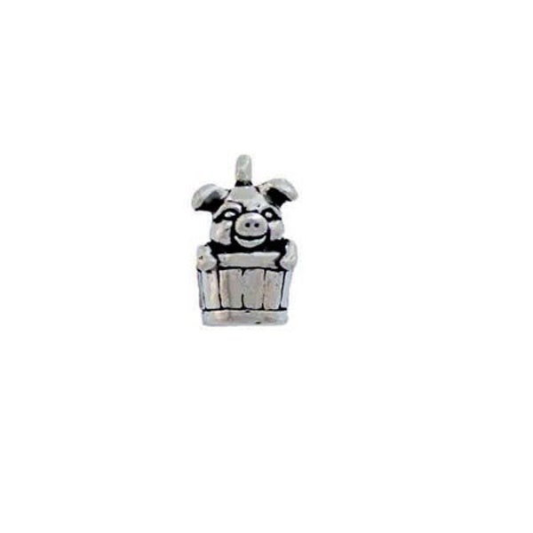 Pig Charm Sterling Silver, Pig in a Barrel Jewelry, Barnyard Jewelry