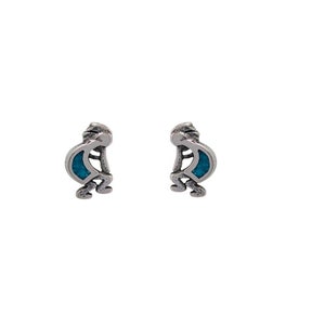 Kokopelli Earrings | Kokopelli Stud Earrings Sterling Silver Turquoise Inlay | Southwestern Jewelry | Kokopelli Jewelry