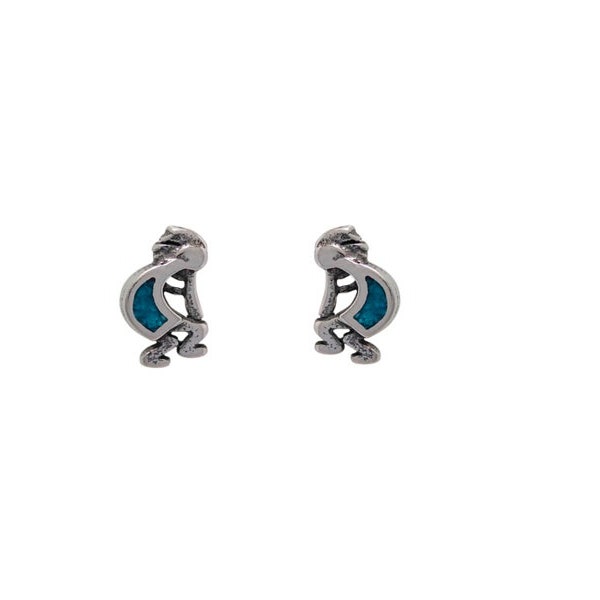 Kokopelli Earrings | Kokopelli Stud Earrings Sterling Silver Turquoise Inlay | Southwestern Jewelry | Kokopelli Jewelry