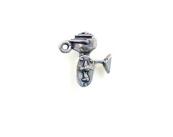 New Polished Rhodium Plated 925 Sterling Silver Fishing Reel Charm