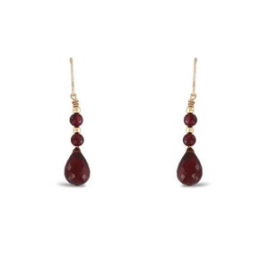 Deep Wine Red Garnet Teardrop Earrings - Handcrafted 14K Gold Filled Jewelry