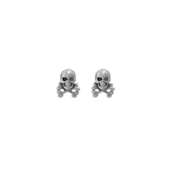 Jolly Roger Earrings - Pirate Style Skull Cross Bones Studs in Sterling Silver