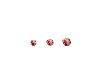 Ceramic Sports Beads from Peru - Red Stitched Baseball Design, Choice of Size and Quantity, Ideal for Sports-themed Jewelry