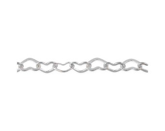 Heart Link Chain by the Foot or as Bracelets, Sterling Silver