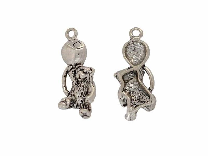 Teddy Bear with a Balloon Charm for Childs Bracelet or Jewelry Design Sterling