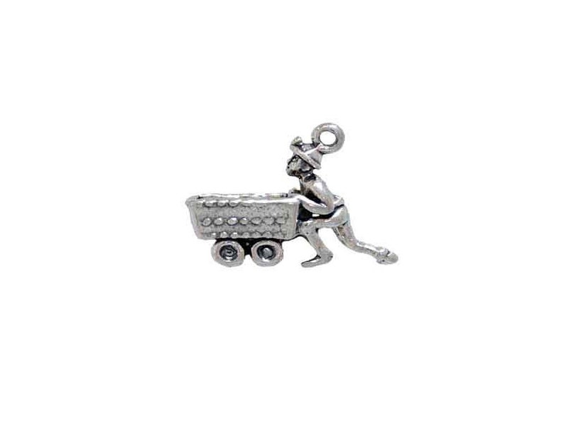 Miner /& Coal Cart Silver Charm for Occupational Themed Jewelry Making