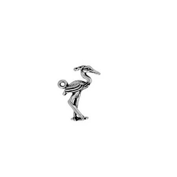 Unique Heron Charm Sterling Silver | 3-D Bird Jewelry for Charm Bracelet or Necklace