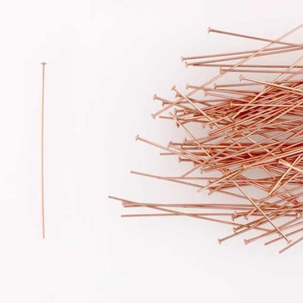 Rose Gold Filled Head Pins, 1" or 1.5 Inch x 24 Gauge Domed Head Pins, Jewelry Making Supplies