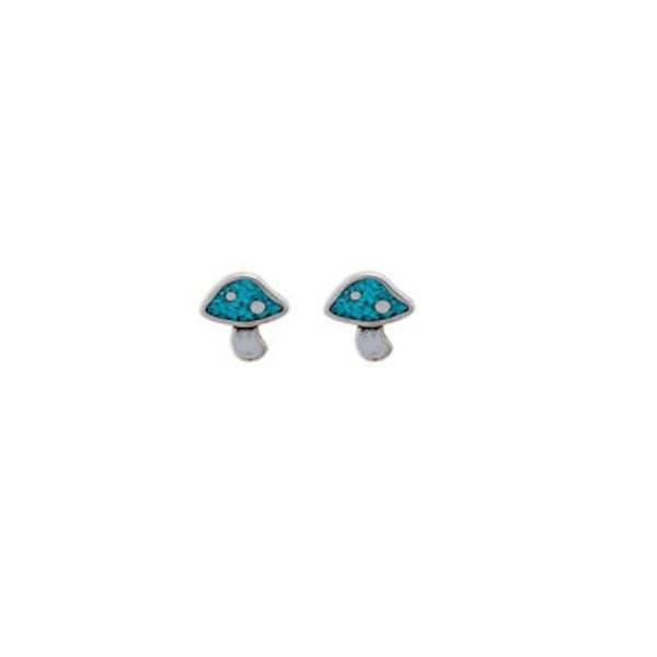 Mushroom Earrings |Mushroom Stud Earrings Sterling Silver Turquoise Inlay | Mushroom Jewelry