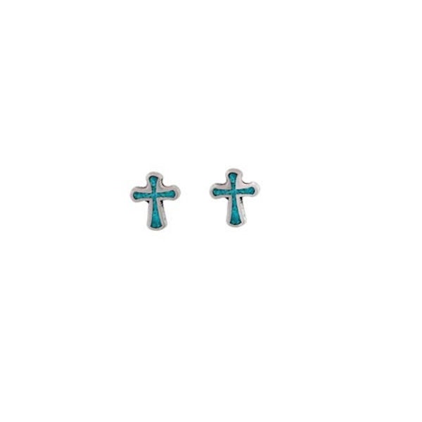 Cross Earrings Sterling Silver Turquoise Inlay, Turquoise Cross Earrings