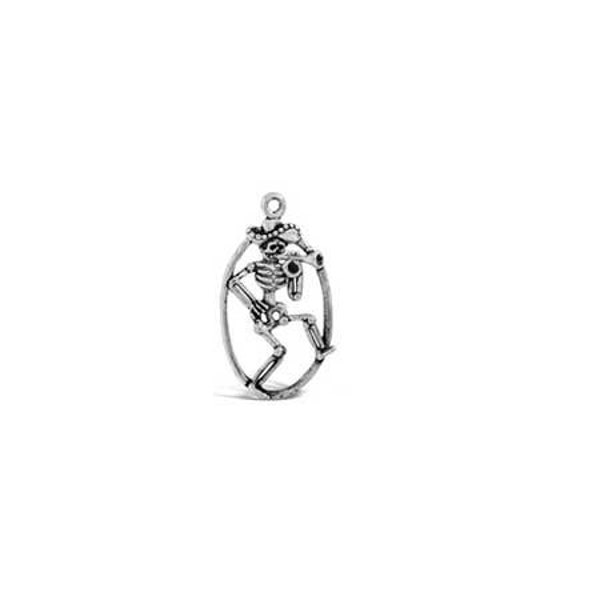 Trumpet Skeleton Charm Sterling Silver, Skeleton Jewelry, Day of the Dead Skeleton Trumpet Player Charm.