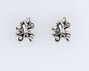 Sterling Silver Octopus Post or Stud Earrings