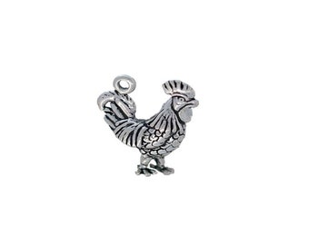 Breloque poulet, Argent sterling, Breloque poulet élevé en liberté, Bijoux poulet