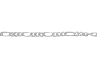 Sterling Silver Round 3-1 Figaro Chain, American Made Lobster Claw Clasp