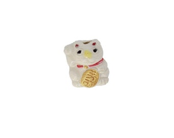 Hand Painted Maneki Neko Ceramic Cat Beads - Unique and Lucky Jewelry Supplies