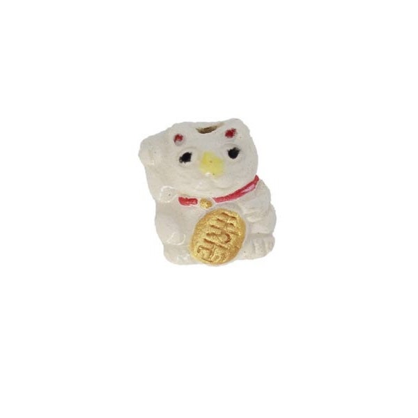 Hand Painted Maneki Neko Ceramic Cat Beads - Unique and Lucky Jewelry Supplies