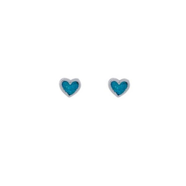 Turquoise Inlay Heart Stud Earrings Sterling Silver