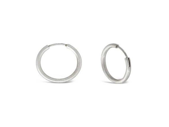 Brushed Silver Thick Hoop Earrings Matte Silver Tube Earrings