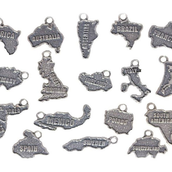 Charmes de pays en argent sterling, bijoux de voyage, bijoux de vacances