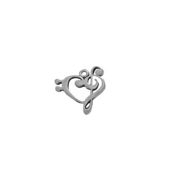 Bass and Treble Clef Heart Silver Charm, Sterling Silver, Music Heart Charm, Music Jewelry