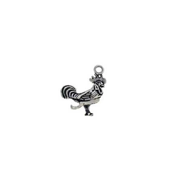 Rooster Charm Sterling Silver, Organic Rooster Charm, Rooster Jewelry