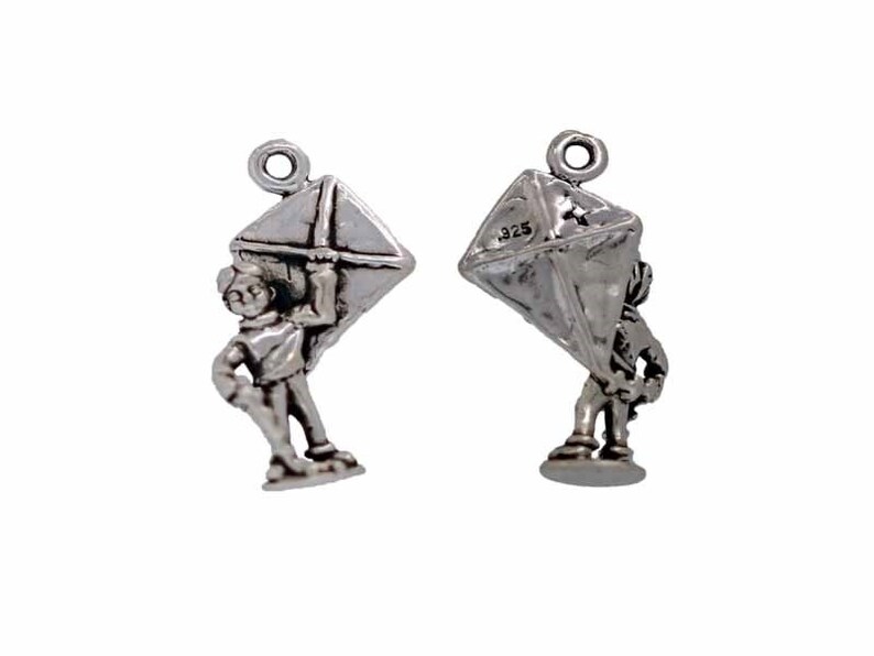 Silver Boy with a Kite Charm for Child/'s Themed Bracelet or Jewelry Sterling