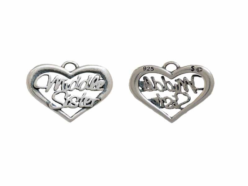 Middle Sis tiny heart sterling silver charm .925 x 1 Love Sister charms DKC51522