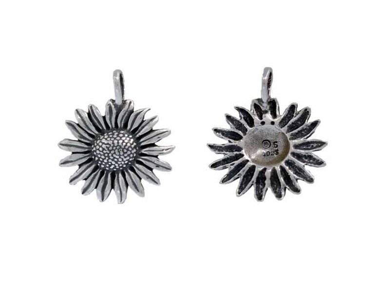 Sunflower Pendant Sterling Silver Sunflower Charm Sunflower Etsy