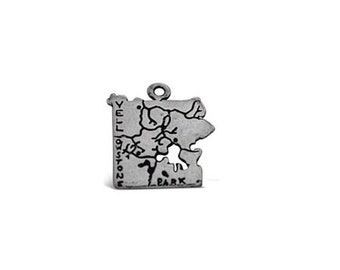 Yellowstone Charm, Sterling Silver Yellowstone National Park Charm, Yellowstone Park Map Jewelry