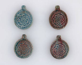 Lotus Flower Raku Ceramic Pendants, Choice of Lot Size & Price