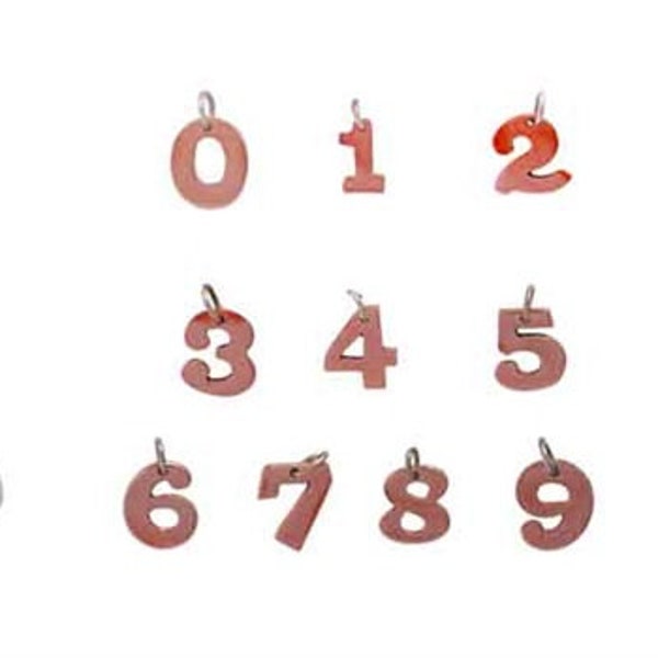 Number Charms, Sterling Silver, Brass, Copper Number Charms, Far Fetched Jewelry, Number Jewelry