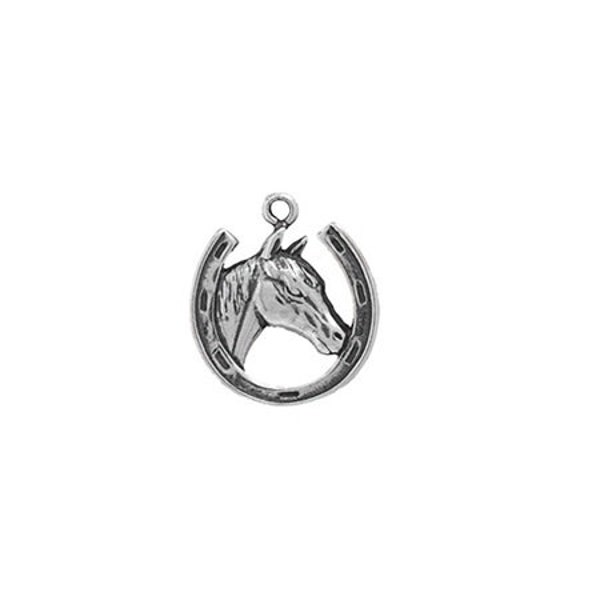 Horsehead in Horseshoe Charm Sterling Silver - Unique and Symbolic Jewelry for Horse Lovers