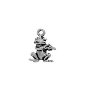 Frog Charm, Sterling Silver Frog Fiddling Charm, Frog Jewelry