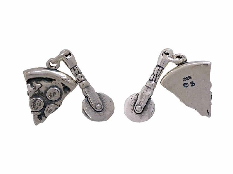 Pizza Slice and Pizza Cutter Charm for Food or Party Themed Jewelry or Gifts