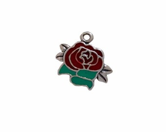 Red Rose Charm Sterling Silver Enameled | Rose Jewelry | Flower Jewelry